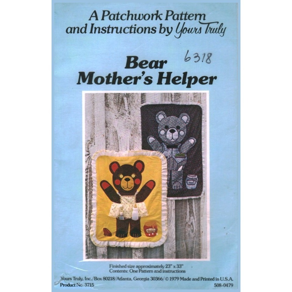 Vintage 1979 Yours Truly Bear Mothers Helper Patchwork Pattern 3715 Wall Hanging